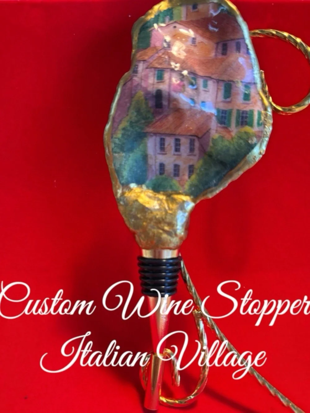 Custom Italian Village Wine Stopper – Gold and Multicolor